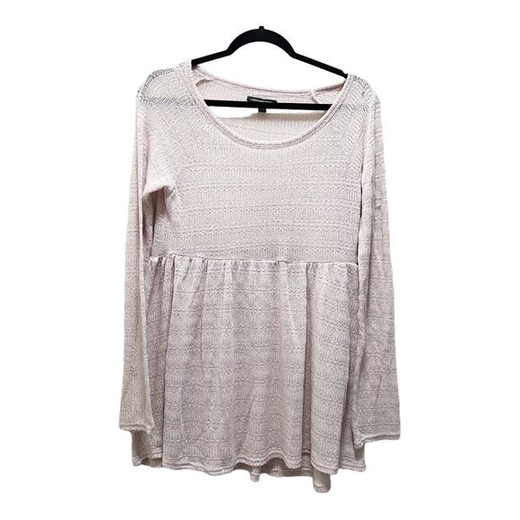 American Eagle Blush Pink Long Sleeve Loose Knit Peplum Blouse Size Medium - Picture 1 of 8